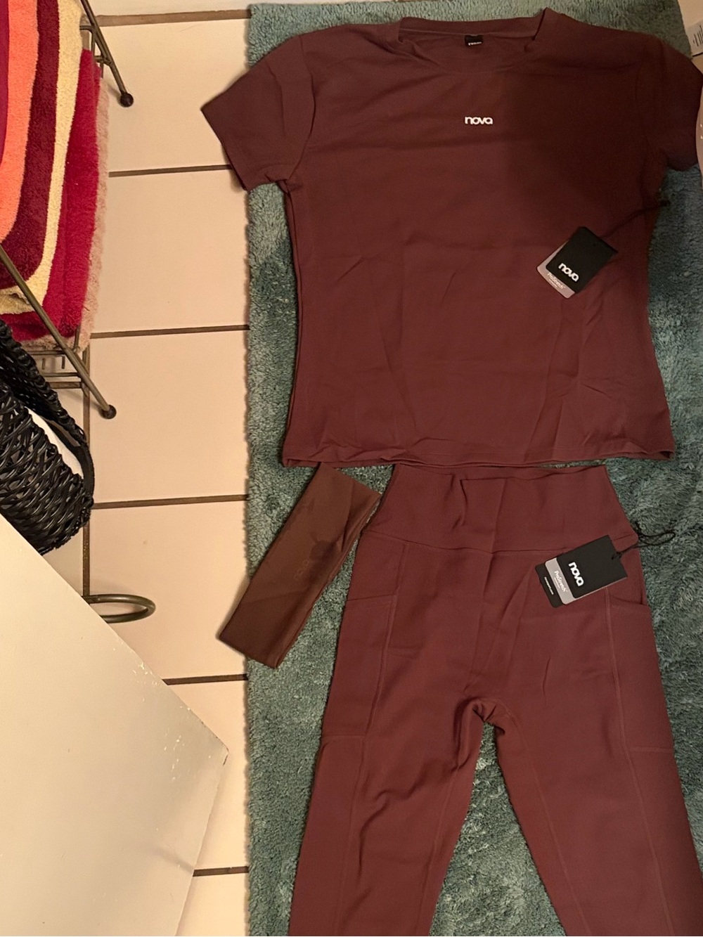 Fashion nova Women's High-Waist brown Stretch Leggings ,Tee and headband Set